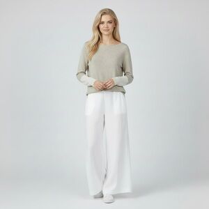 Club Monaco 100% Cashmere Boatneck Sweater - Size Small - Beige / White